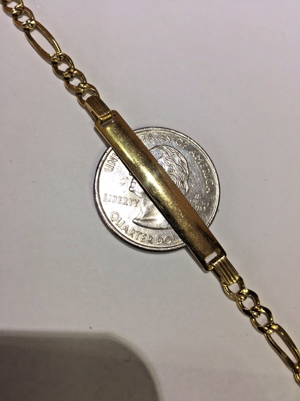 4.90Grams 4.2mm 8 1/4″ Mens/Lady 10k Yellow Gold Diamond Cut Figaro ID Bracelet