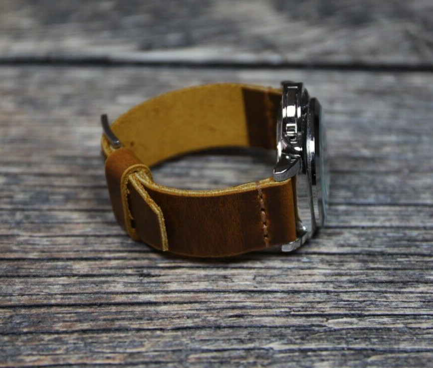 Handcrafted Vintage Brown Leather Watch Strap 18-26mm Classic Retro Style Band
