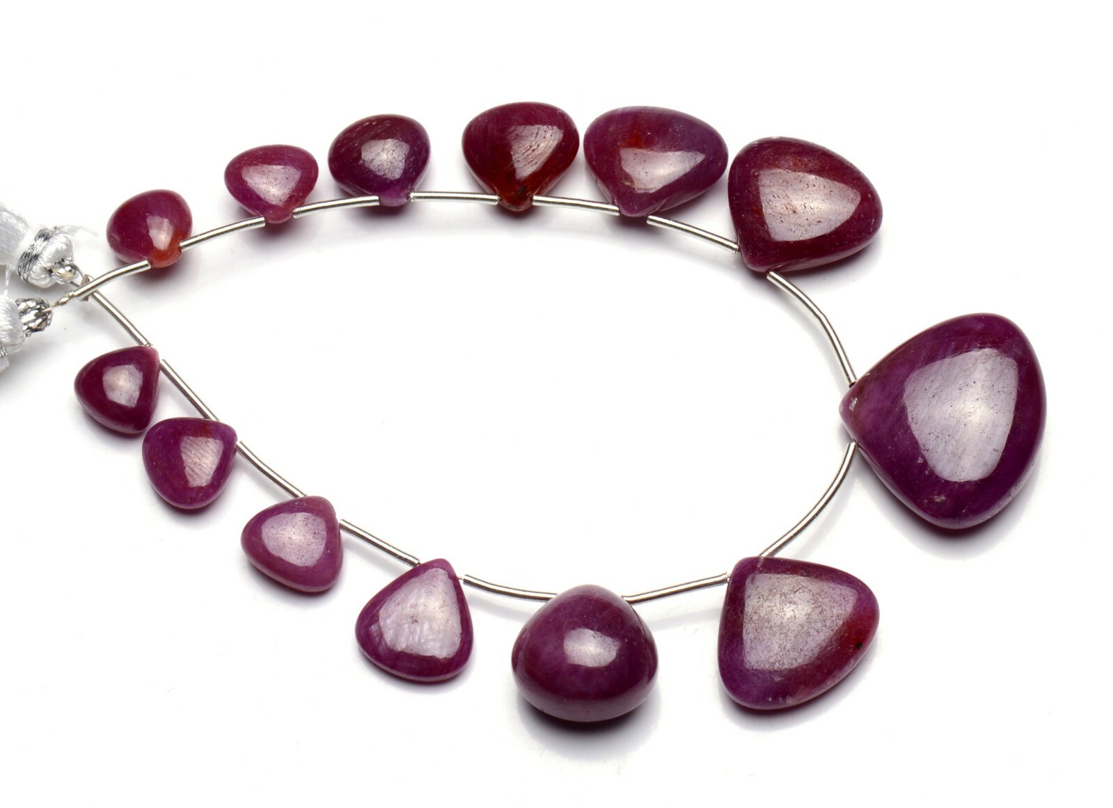 Natural Gem Myanmar Ruby 8 to 21MM Size Smooth Heart Shape Briolette Beads 7.5″