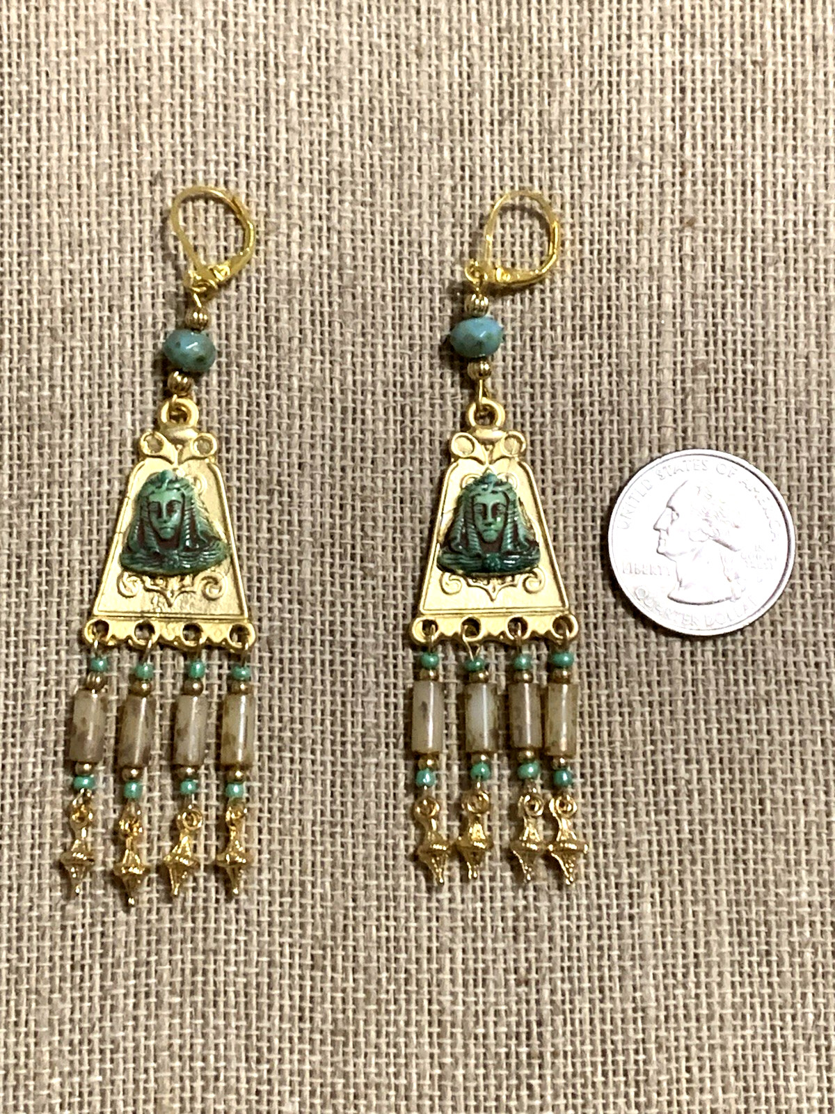 NEW ITEM*ARTISAN*EGYPT REVIVAL CZECH NEIGER GLASS PHARAOH CHANDELIER EARRINGS.g