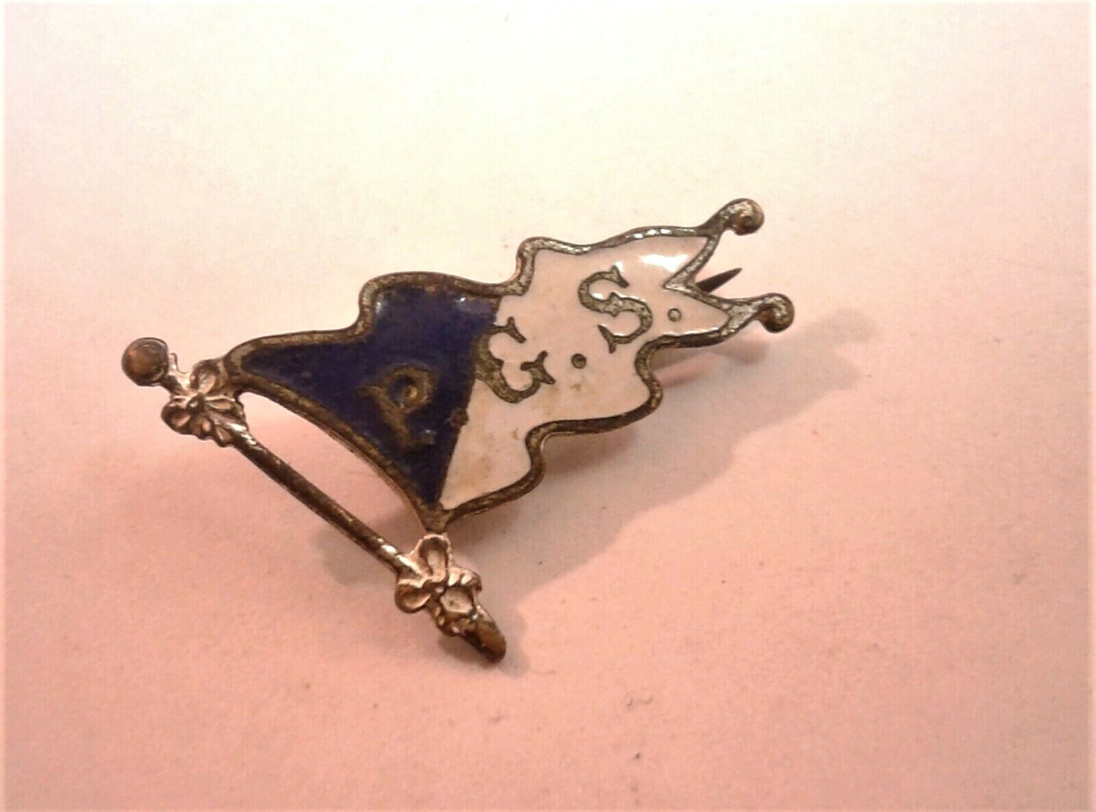 Rare Antique Vintage Blue and White Enamel Flag Pin P.G.S.