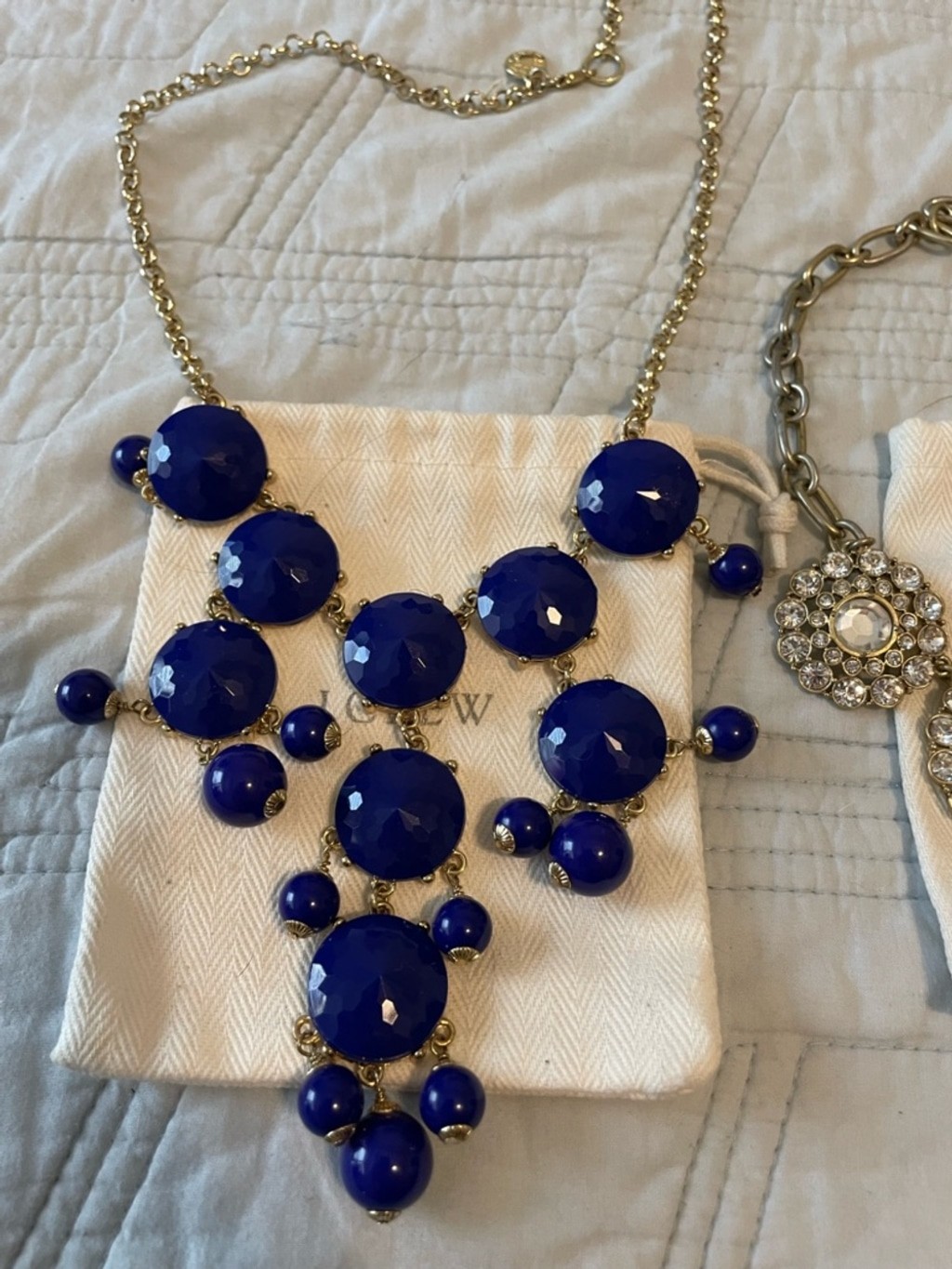 Two J.Crew Statement Necklace Duo – Cobalt Blue & Crystal