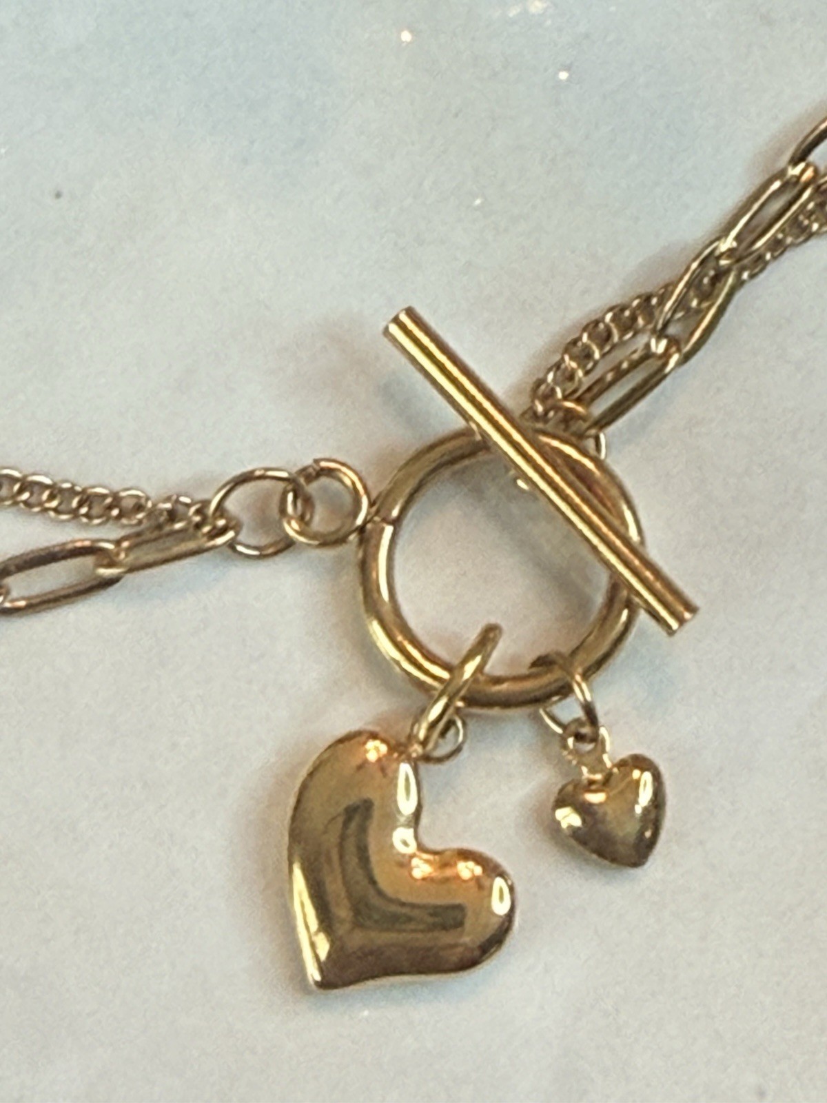 New Stainless Steel Gold-Tone Necklace with Front Clasp 16″