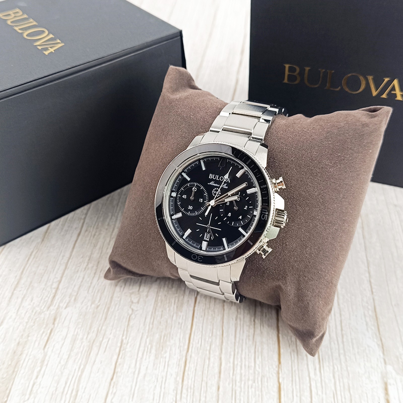 Bulova Marine Star Series C 96B272 Black Dial Quartz Men Chronograph Watch 45mm
