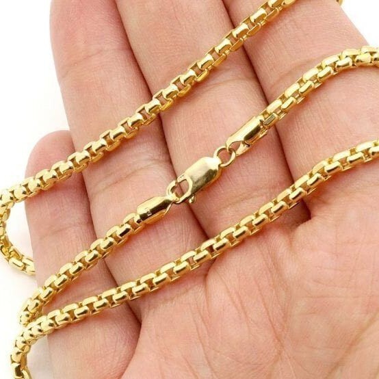 14K Yellow Gold 3.5mm Solid Round Box Chain Necklace 20″ – 30″
