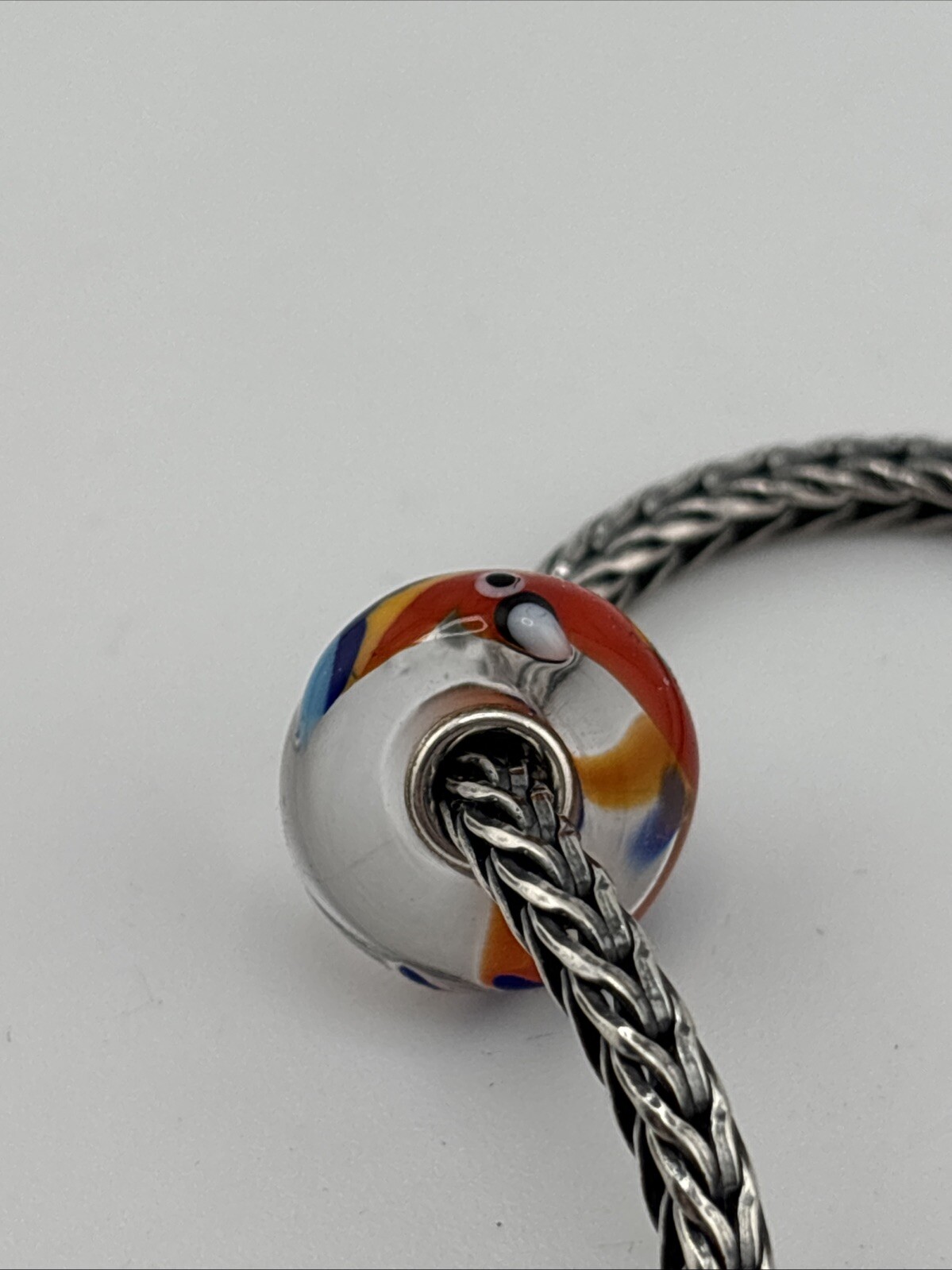 Authentic Trollbeads Colorful Parrot On White Base Bead NEW #377