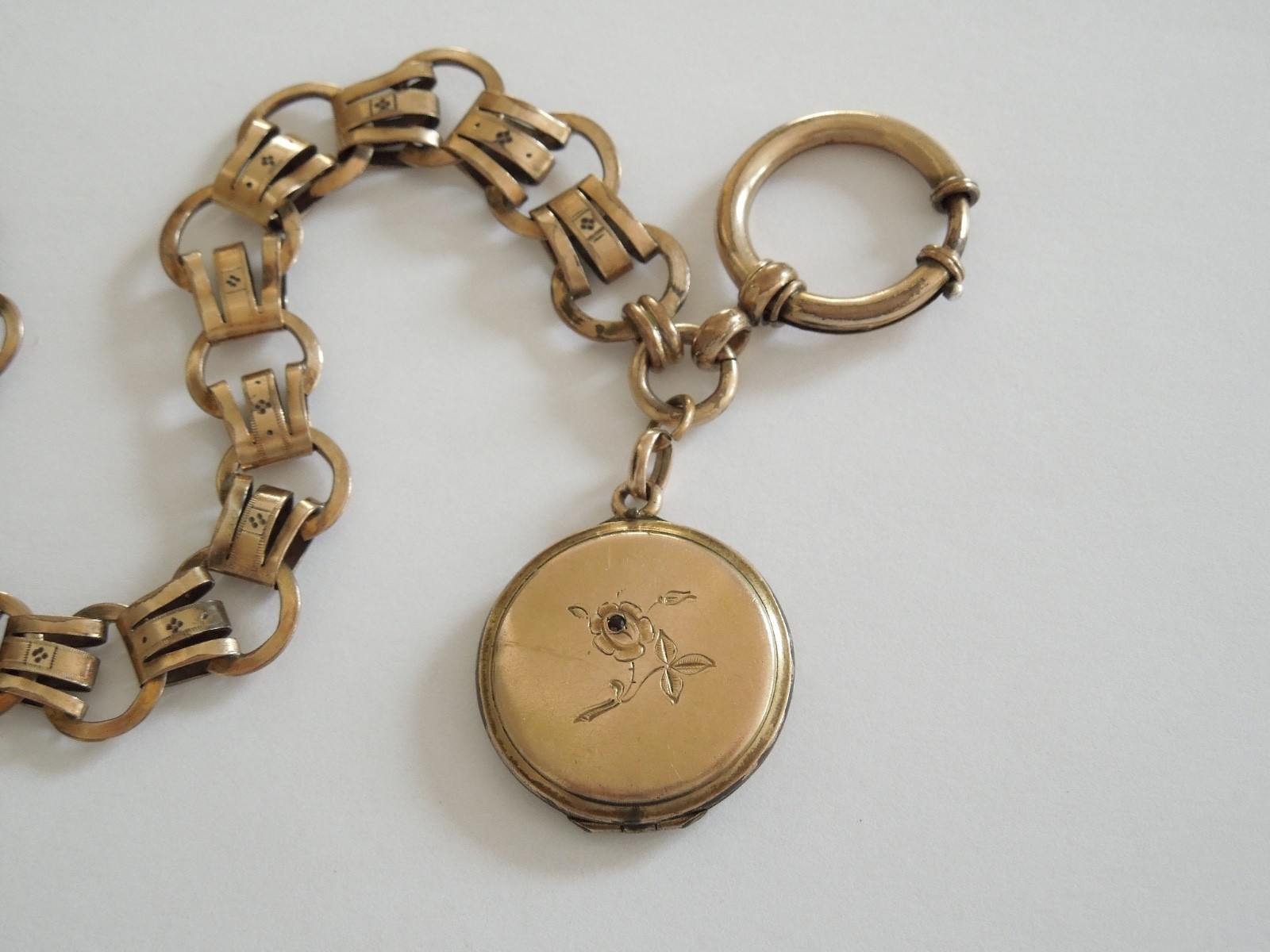 Antique Watch Chain Photo Pendant Medallion Gold Plated 21.9 G/Approx. 25 Cm