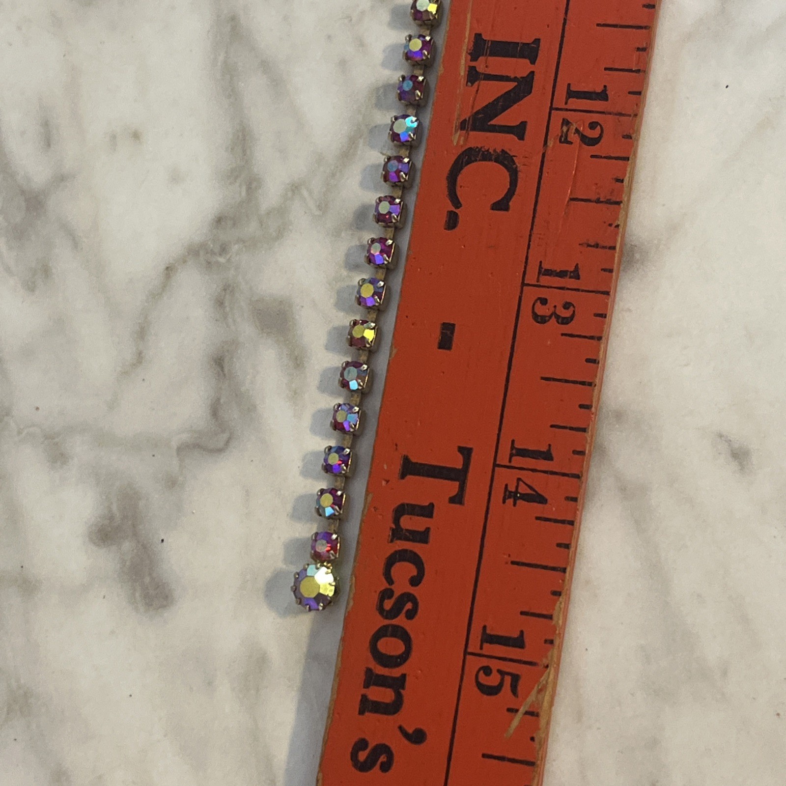 Rainbow Rhinestone Tennis Necklace Choker Iridescent Hook Clasp 15in Vintage