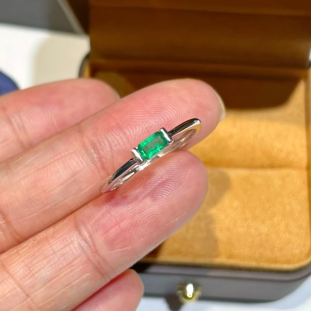 Dainty Emerald Gemstone Ring 3x5mm Natural Emerald, 925 Sterling Silver Emerald