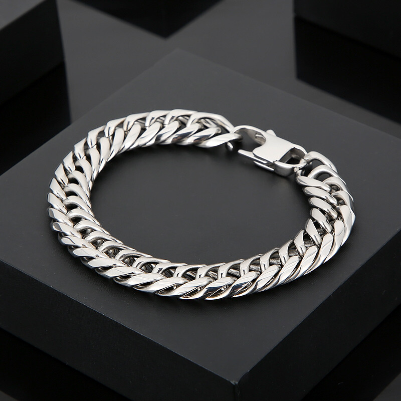 11mm 8.26 Inch Silver Gold Stainless Steel Double Link Chain Bracelet Mens Gifts