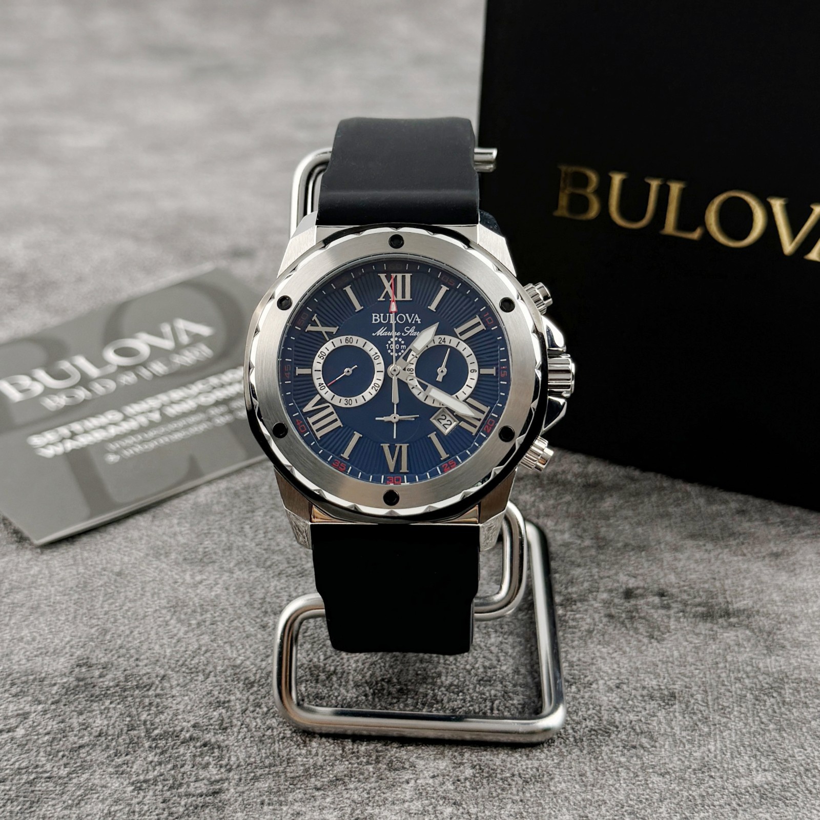 BULOVA Men’s Marine Star A Dark Blue Dial Chronograph Quartz Watch 98B258