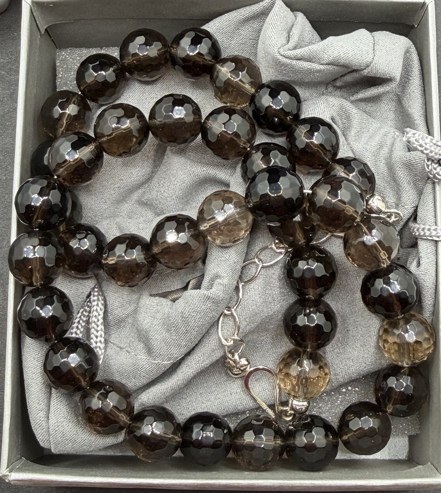 Jay King Sterling Silver Smoky Quartz Beaded Strand Necklace 18-21”