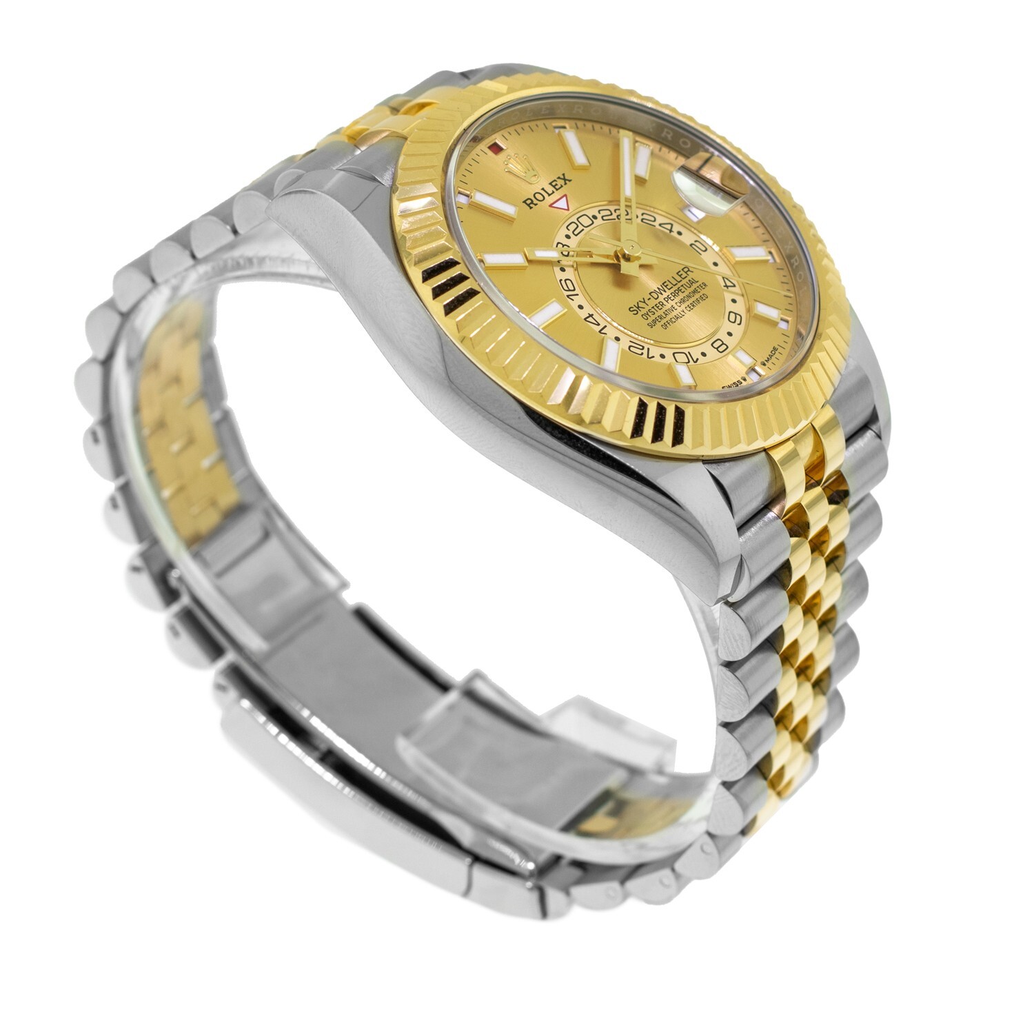 Rolex Sky-Dweller 42mm Yellow Gold & Steel Champagne Dial Fluted Bezel 336933