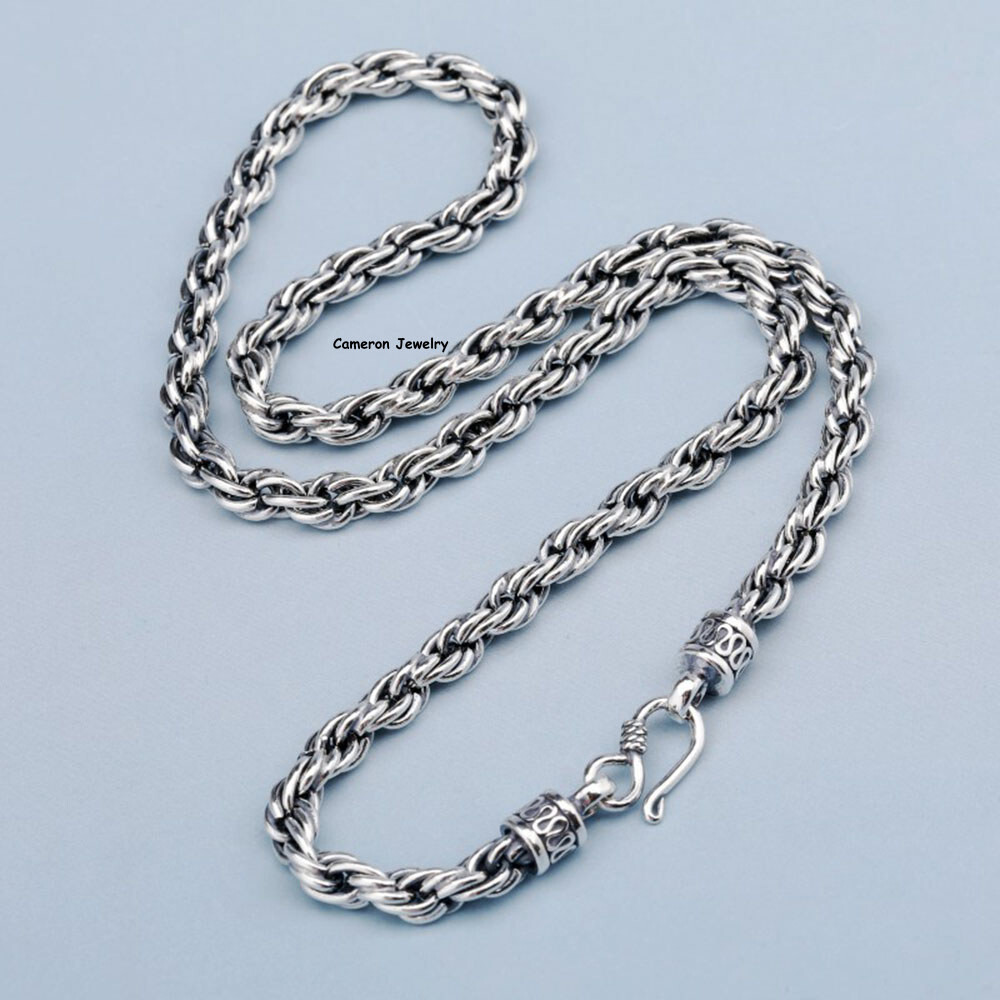Pure S925 Sterling Silver Chain 5mm 6mm 8mm Twist Rope Link Necklace 20-30inch
