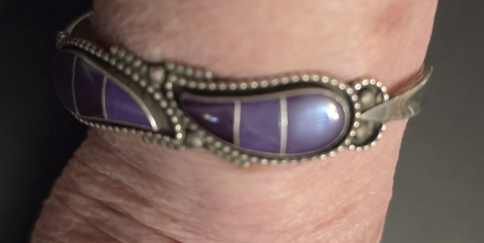 Zuni Sugilite Inlay Cuff Sterling Silver 6.25 to 6 1/2”