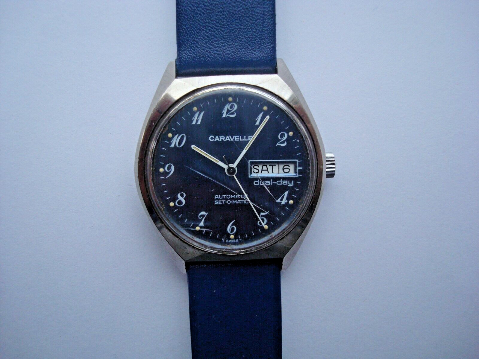 Caravelle Bulova Dual Day Men’s Automatic Watch ETA 2879 Blue Dial New Band Runs