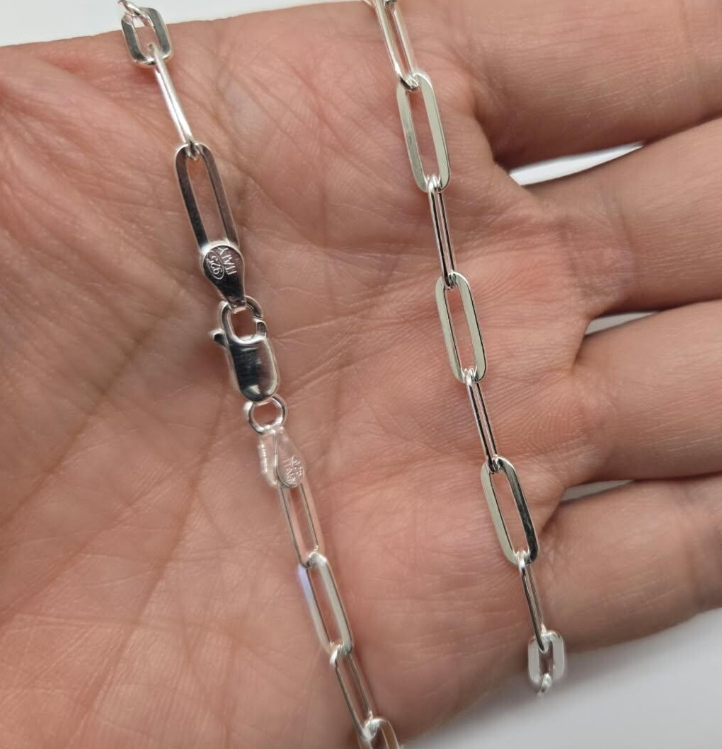 925 Sterling Silver Flat Paperclip Necklace Bracelet 4mm, 7″ to 30″ Long