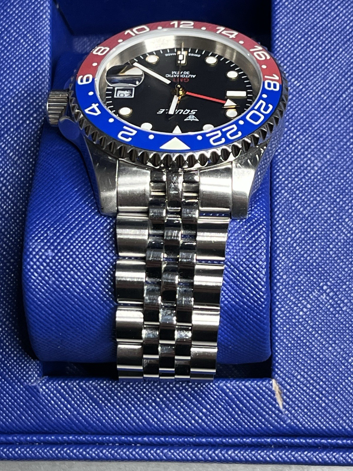 SQUALE Y1545 ATMOS 30 GMT 40 mm Pepsi With Cyclops (Rare) ~Gorgeous & Minty