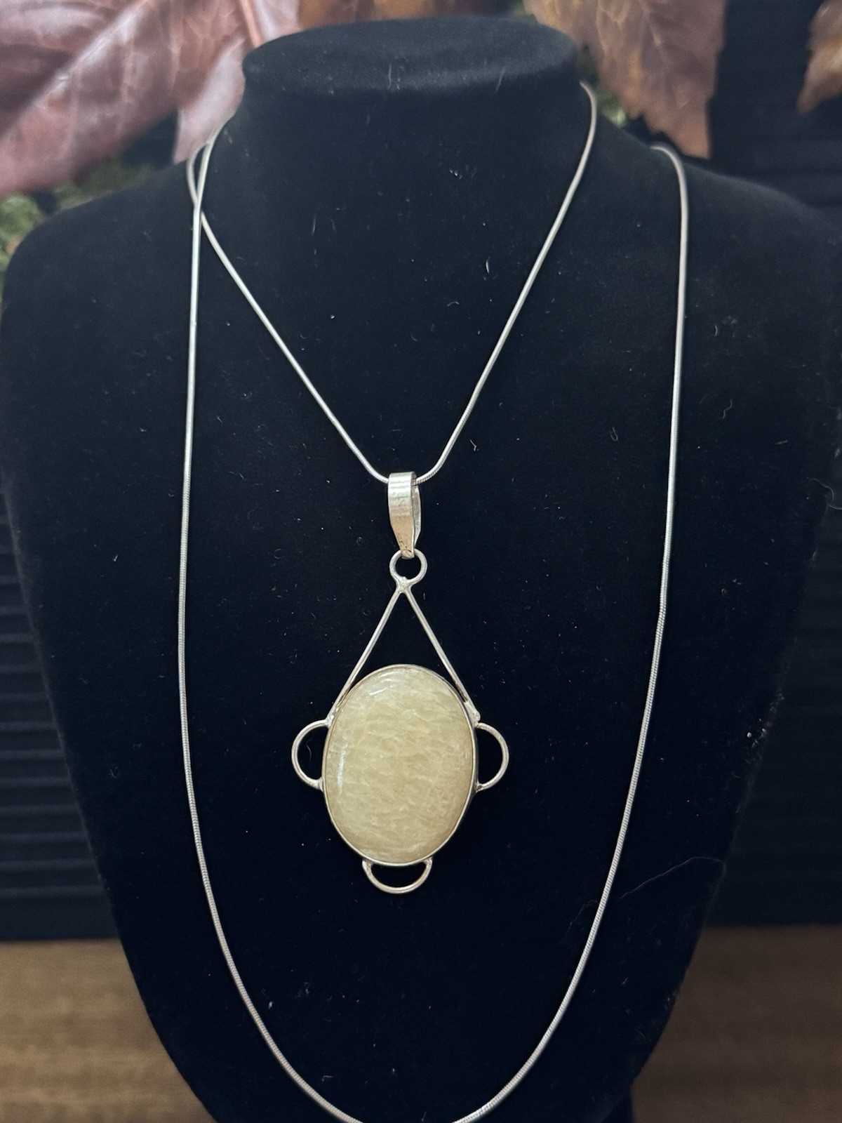 Vintage Sterling Silver 925 Yellow Calcite Oval Cabochon Artisan Pendant 10g