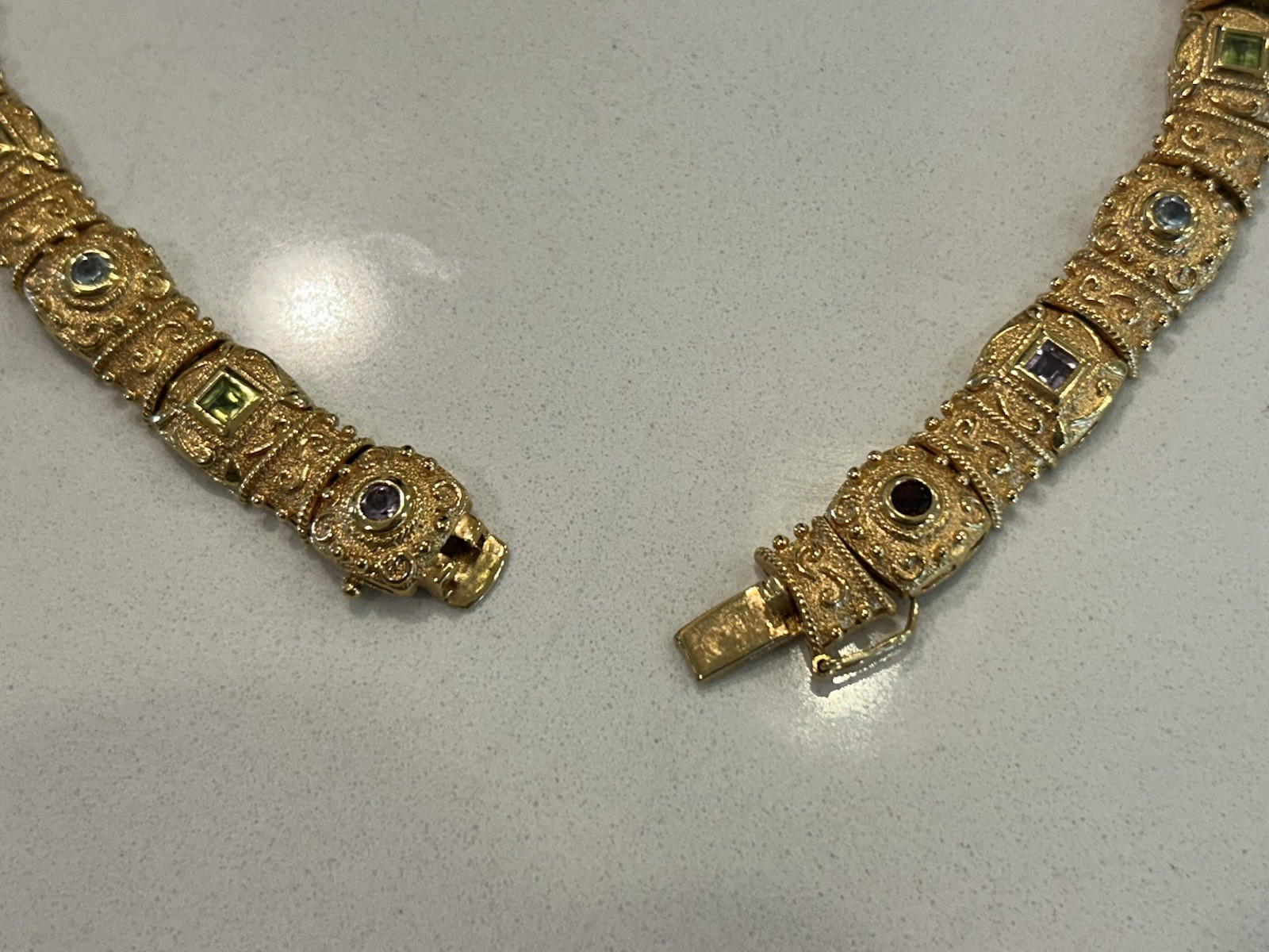 Veronese Etruscan Gold Vermeil Sterling Multi Stone Choker 925