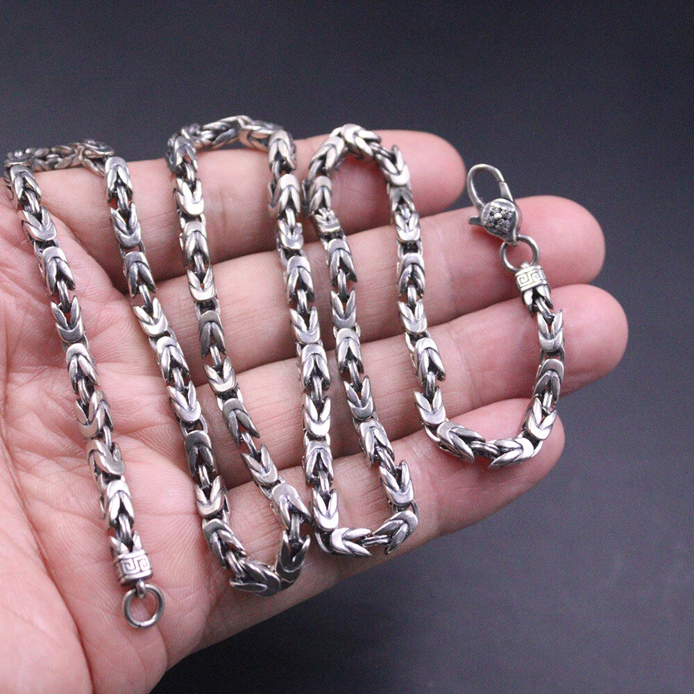 Real 925 Sterling Silver Necklace Vintage Jewelry 4mm Byzantine Chain 22inch/39g