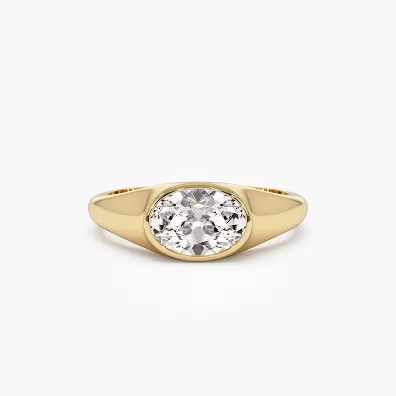 2 CT D Color Oval Moissanite Ring Solid 925 Sterling Silver Bezel Set Jewelry