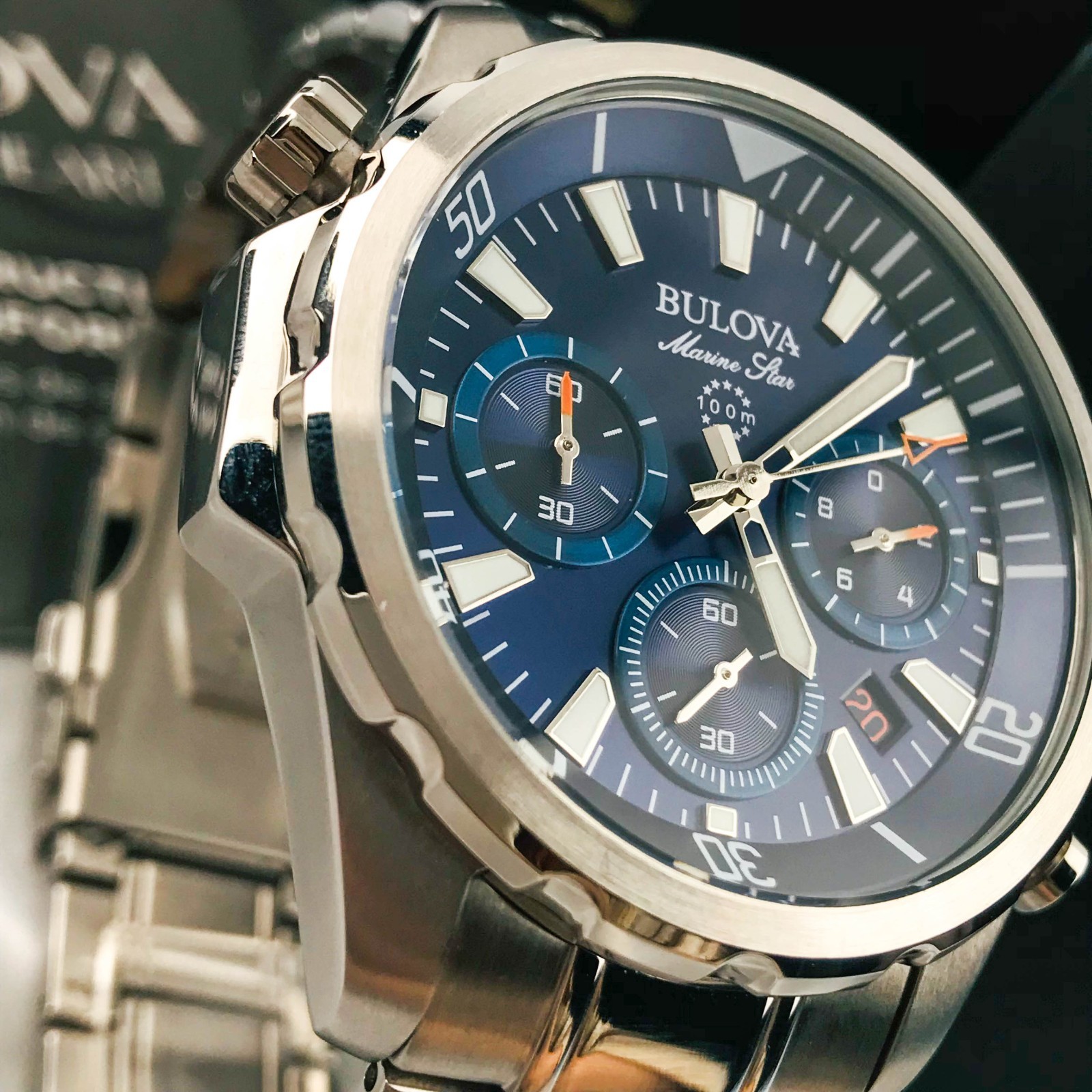 Bulova Marine Star 96B256 Blue Dial Chrono Stainless Steel Men’s Watch 43mm