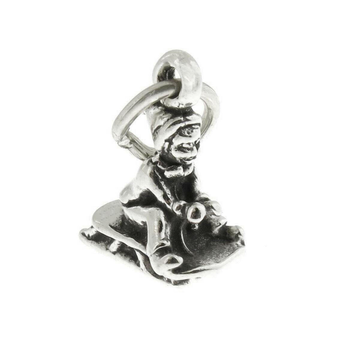Child on Sleigh Sled Winter Christmas 3D 925 Solid Sterling Silver Charm