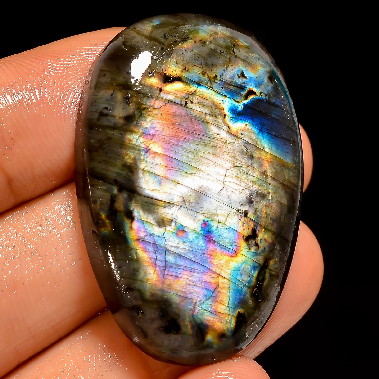 100% Natural Labradorite Egg Shape Cabochon Gemstone 61 Ct. 37X24X7 mm GC-44291
