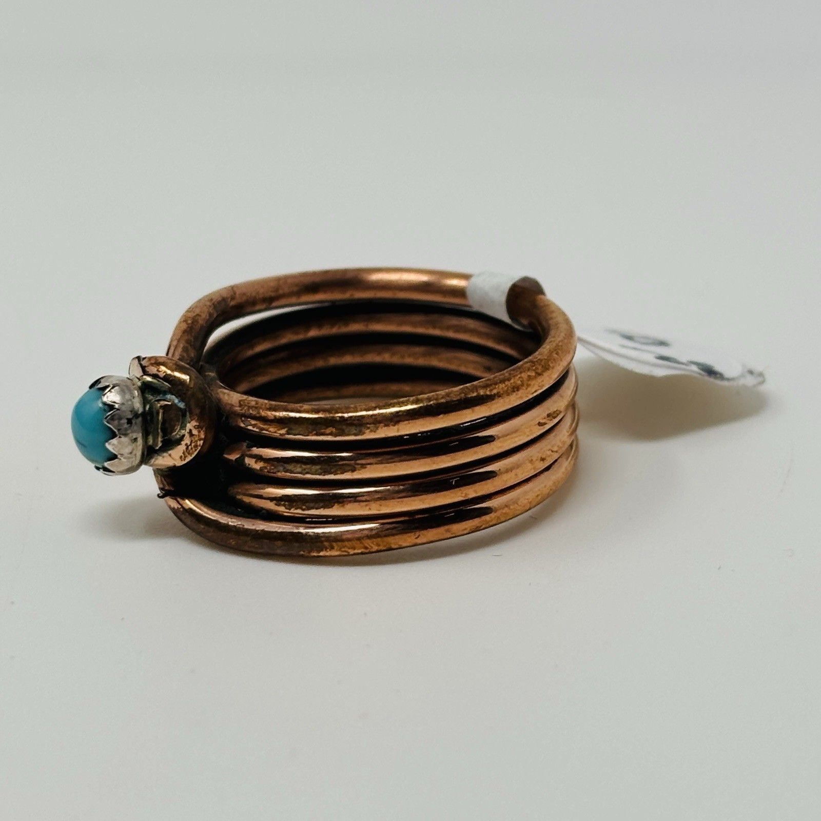 Navajo Coiled Copper & Turquoise Ring by Yolanda Skeets – Size 8