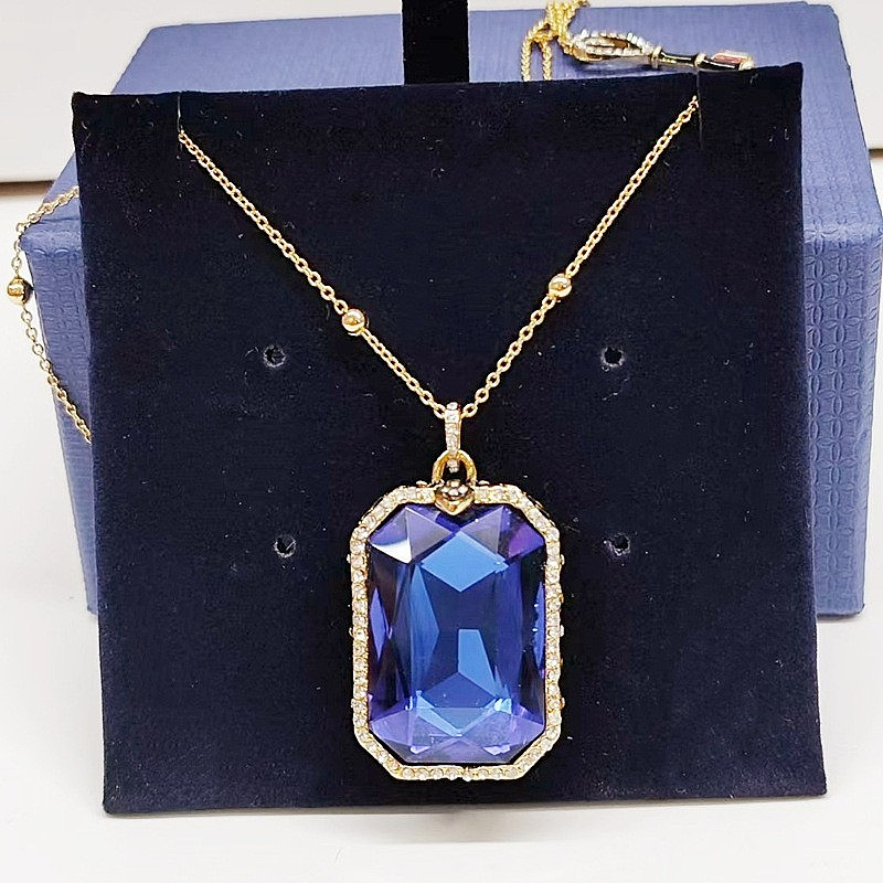Swarovski Mysterious Tarot Series Rectangular Sweater Necklace Blue Double-Sided