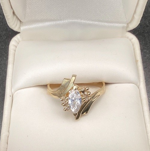 10 KT Yellow Gold Real Stamped Marquise April Birthstone Diamond, ring SZ 8.25