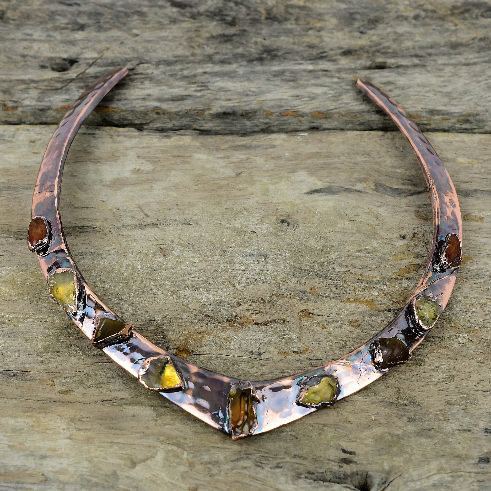 Hessonite Rough Copper Gift For Briedsmaid Electroformed Necklace Adjustable”
