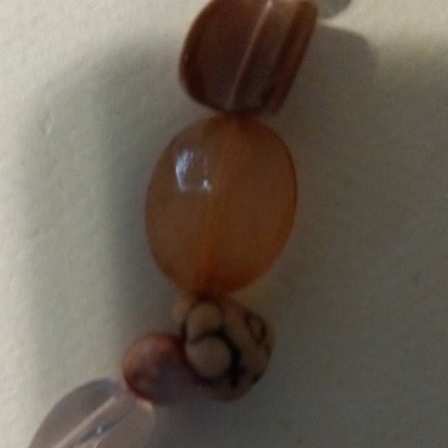 Pink Brown Glass Oval Beaded Necklace Cable Chain, Adjustable Extender Lobster