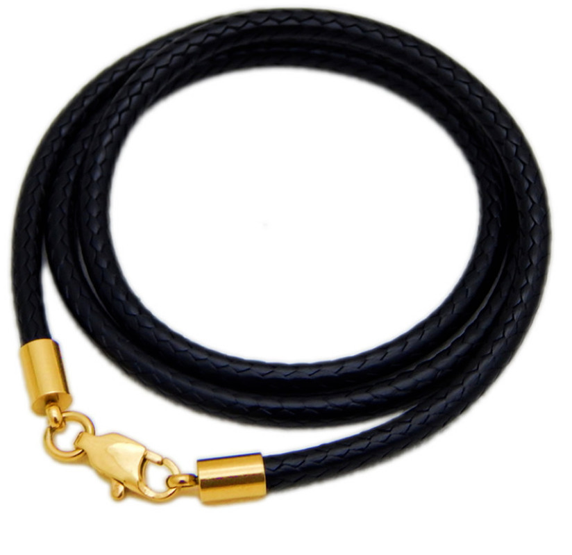 1mm Black Rope Leather Cord Chain Gold Tone Stainless Steel Lobster Clasp 18″