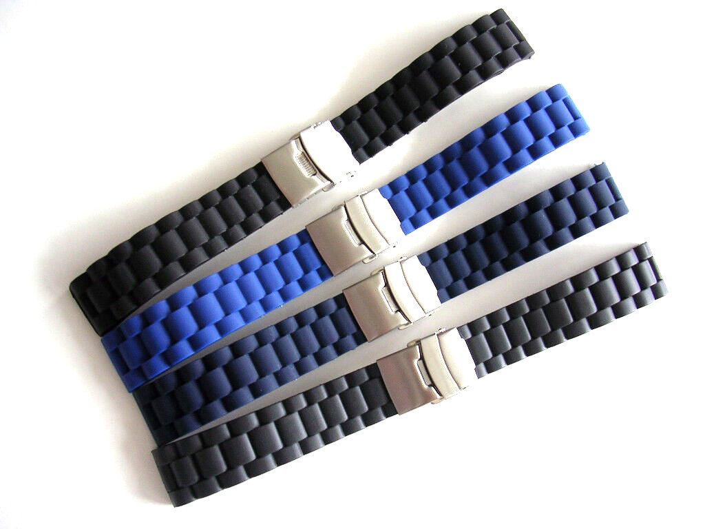 20mm Black Silicon Rubber Dbl Lock Deployment Diver watchband IW SUISSE USA Ship