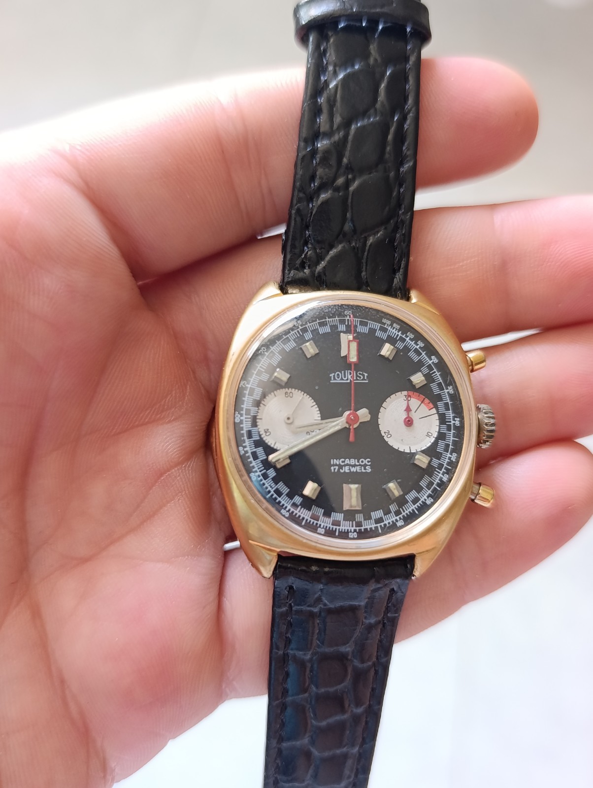 Vintage TOURIST Reverse Panda Chronograph – Valjoux 7733 – 1970s – Working