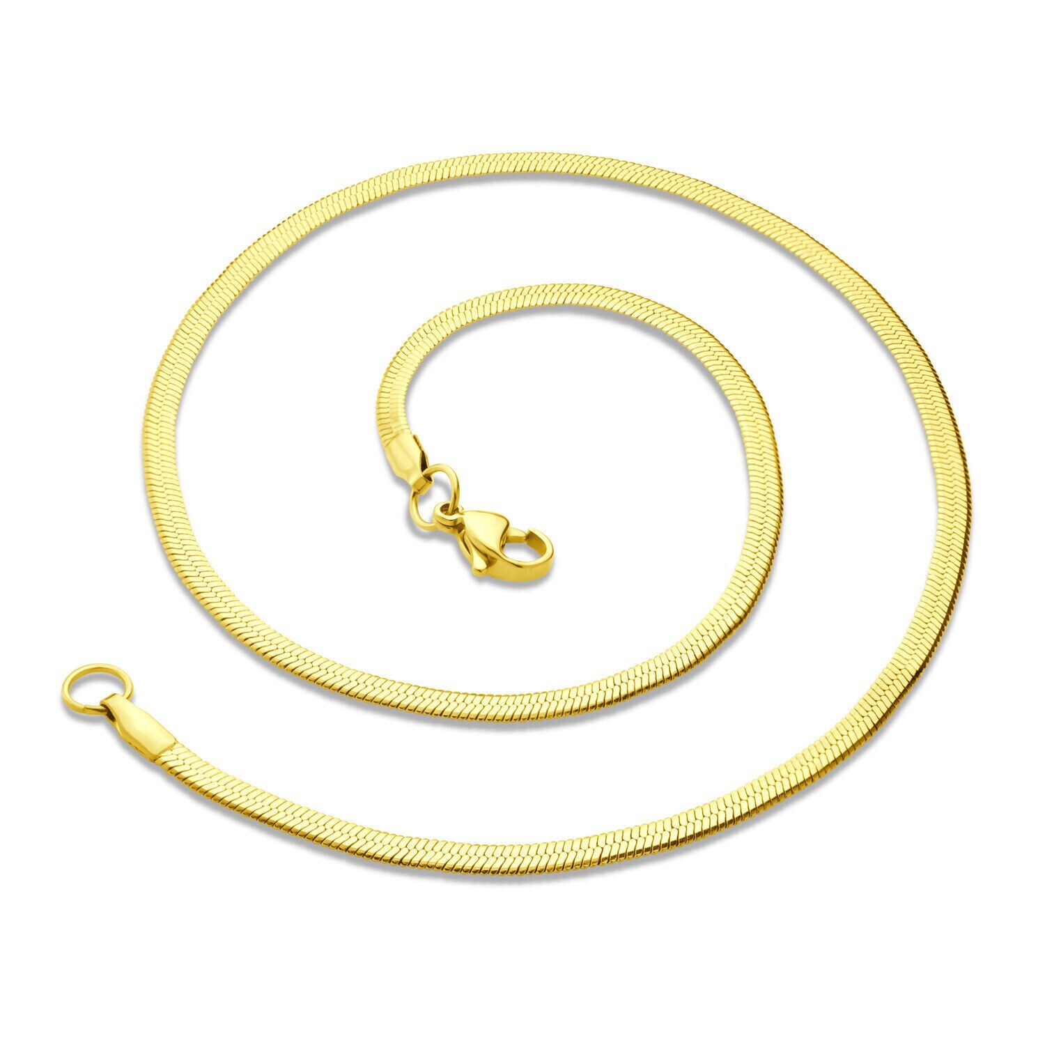 Gold Plated Stainless Steel 3mm Flat Herringbone Snake Chain Necklace PE44