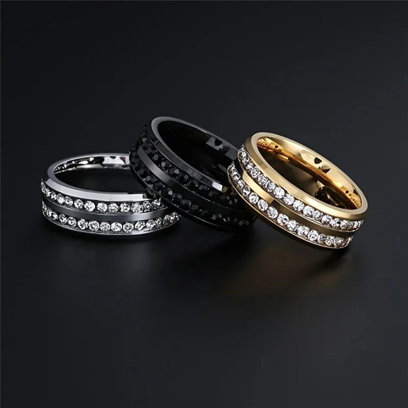 8mm Stainless Steel Wedding Silver/Gold Band Men Women Couple CZ Ring Size 5-13