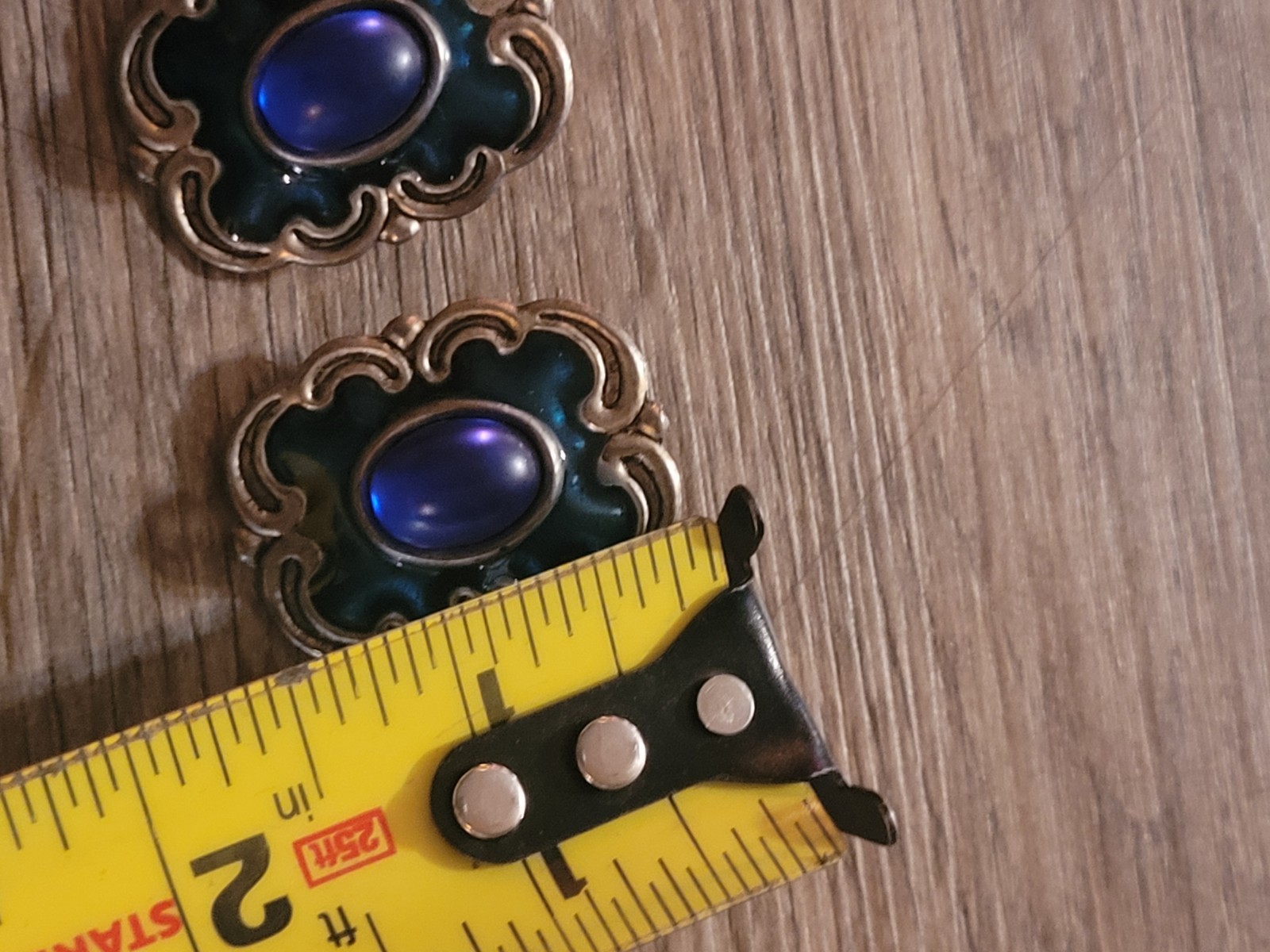 vintage Earrings,blue cabochons gold-tone metal enamel mid-20th-century styles.