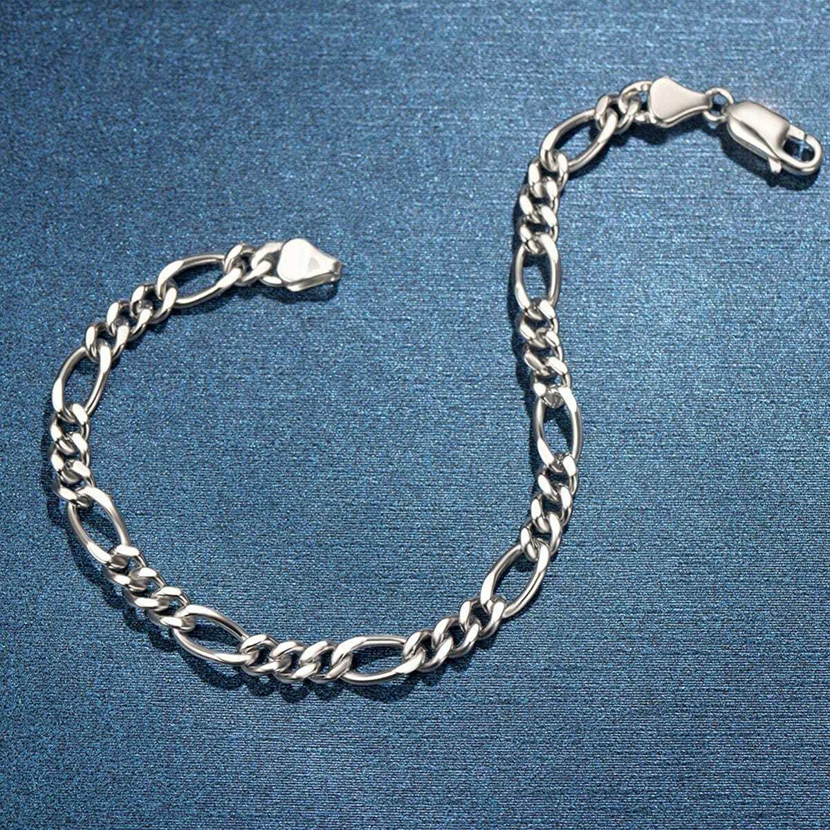 5.5MM Solid 925 Sterling Silver Figaro Bracelet Chain For Men & Women