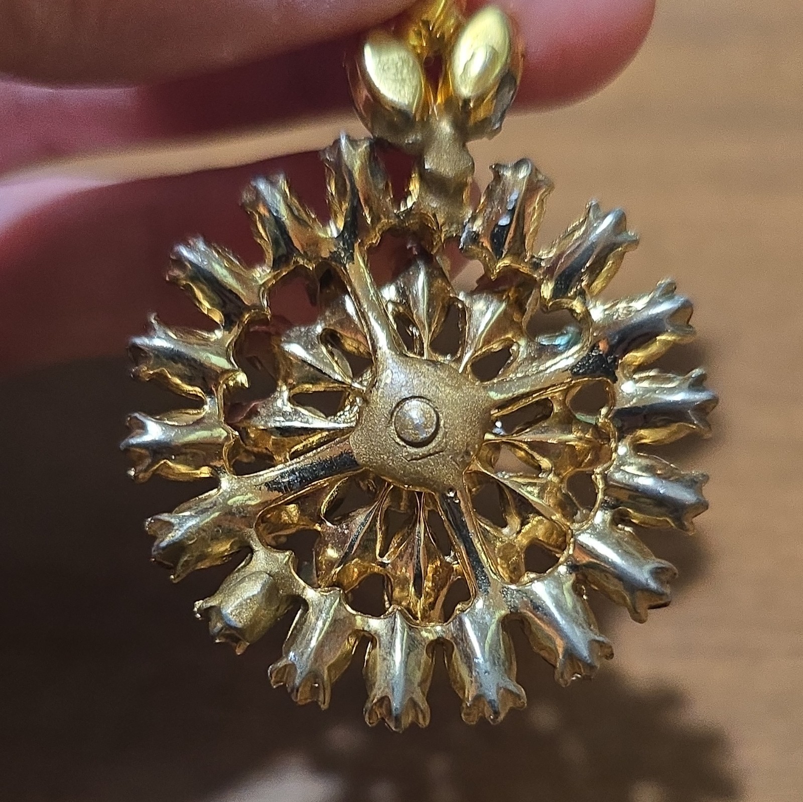 Gorgeous Midcentury Gold Tone Faux citrine Rhinestone Chandelier Pendant.