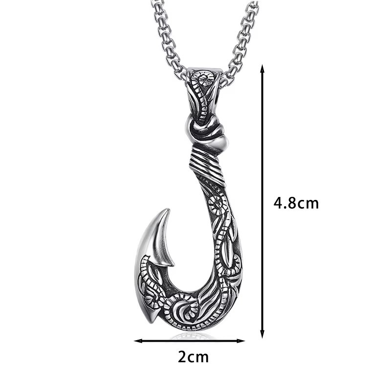 MENDEL Mens Hawaiian Fishing Fish Hook Pendant Necklace Stainless Steel Jewelry