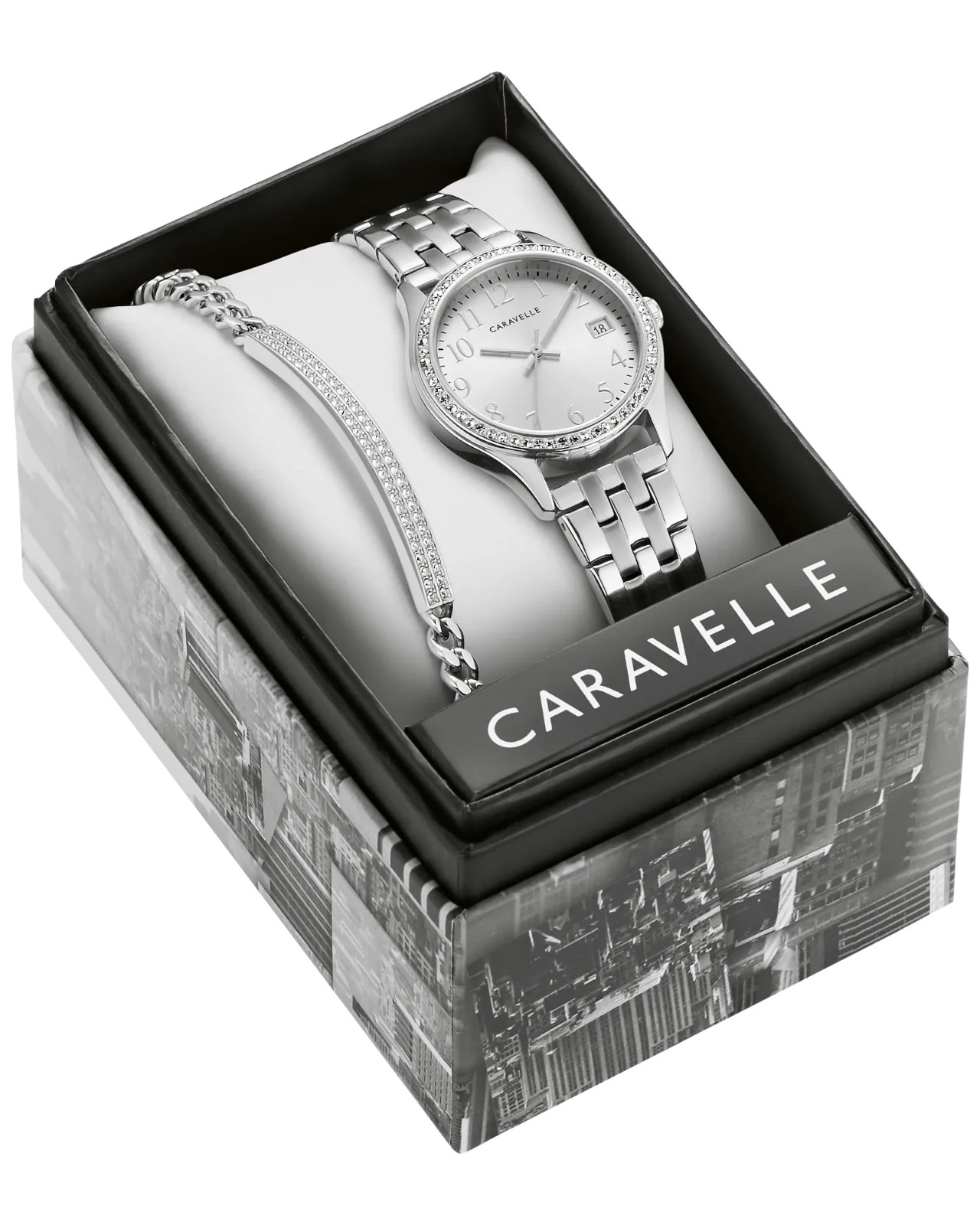 Caravelle by Bulova Women’s Crystal Stainless Silver Dial Quartz Watch 43X104