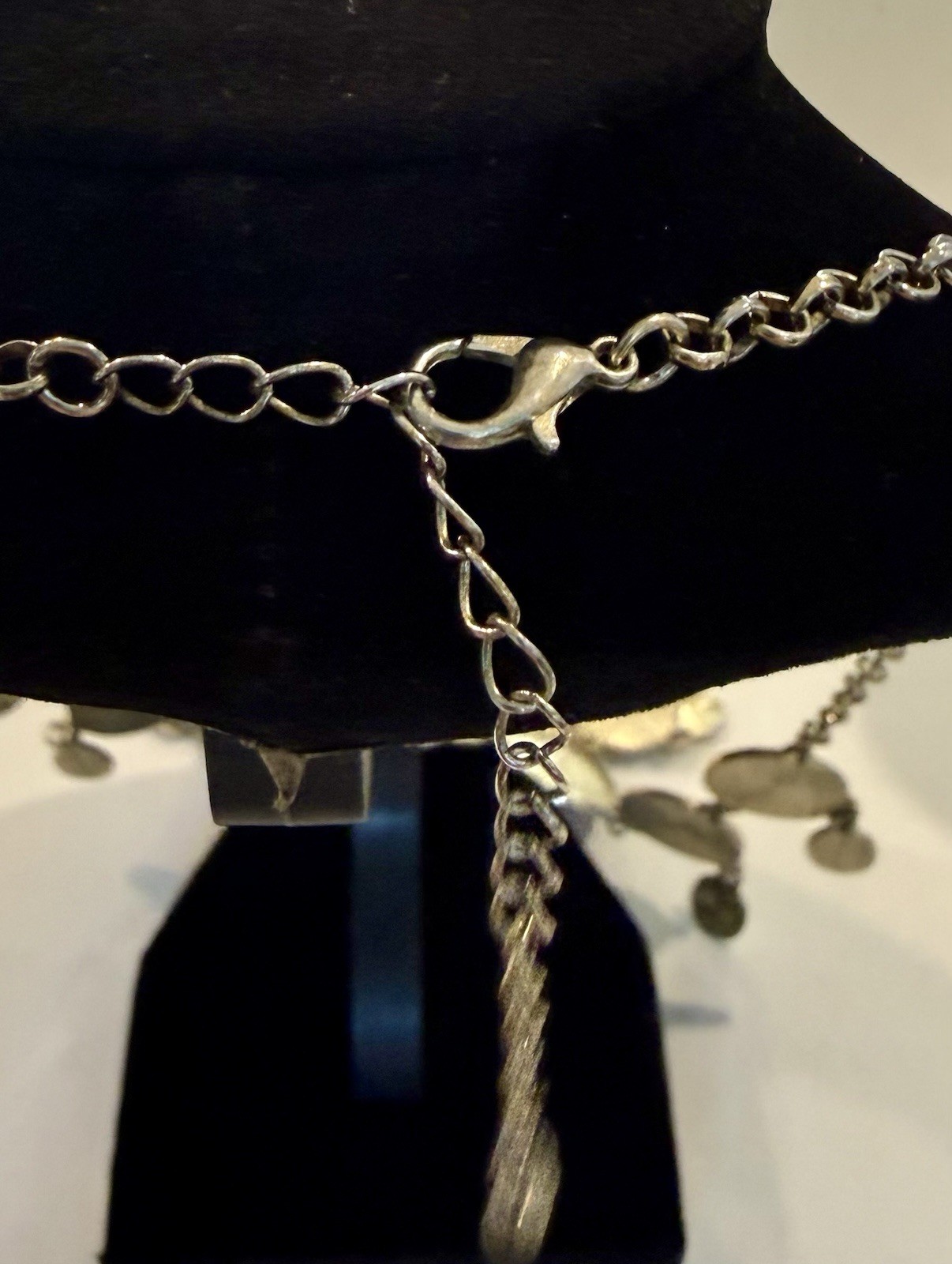 Gunmetal And Silver Toned Layered Necklace With Black & Geometric Beads