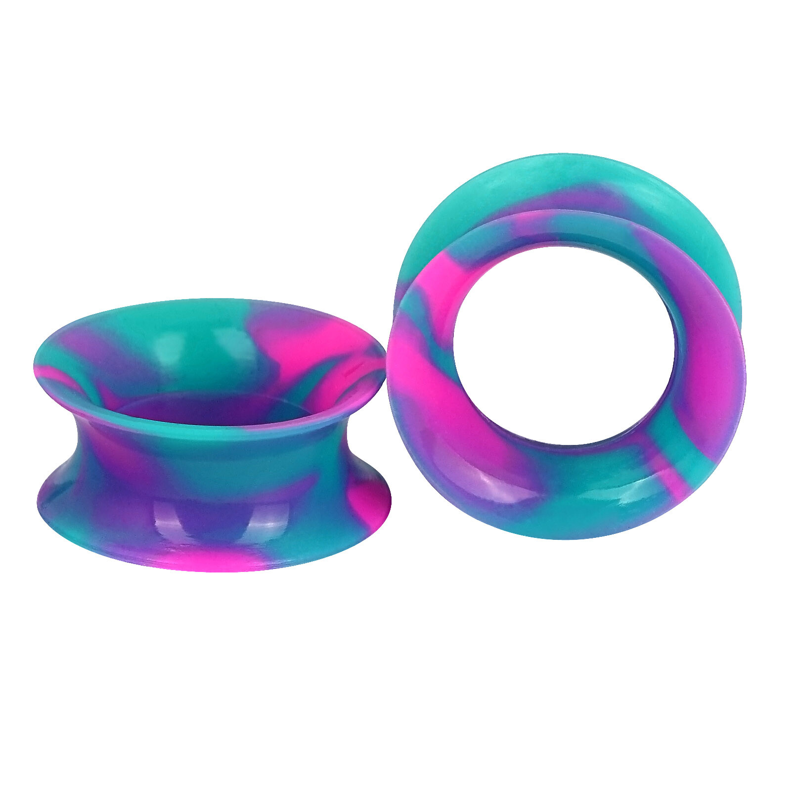 2pcs Turquoise&Pink Ear Gauges Silicone Flesh Tunnels Plugs Piercing 2g-3/4″