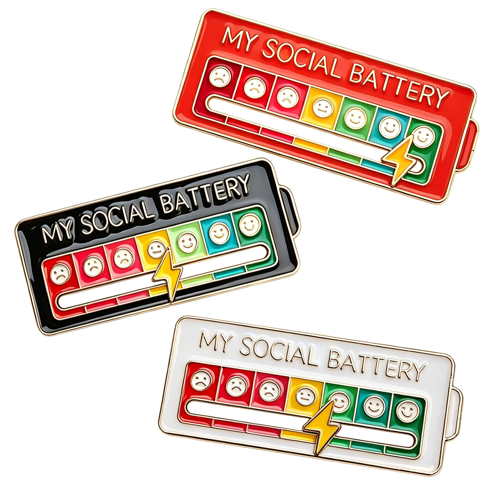 3PCS Social Battery Pins — Funny Social battery Adjustment 7 Mood Pin