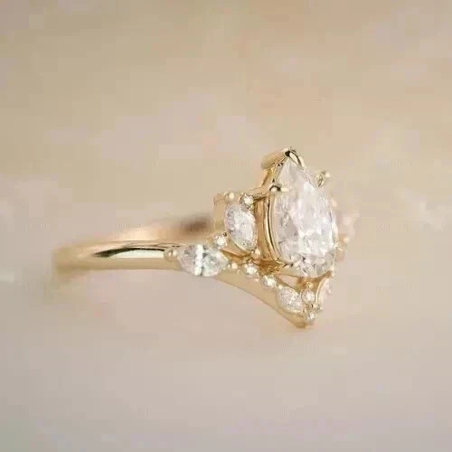 Real Moissanite 2.40Ct Pear Cut Women’s Engagement Ring 14K Yellow Gold Plated