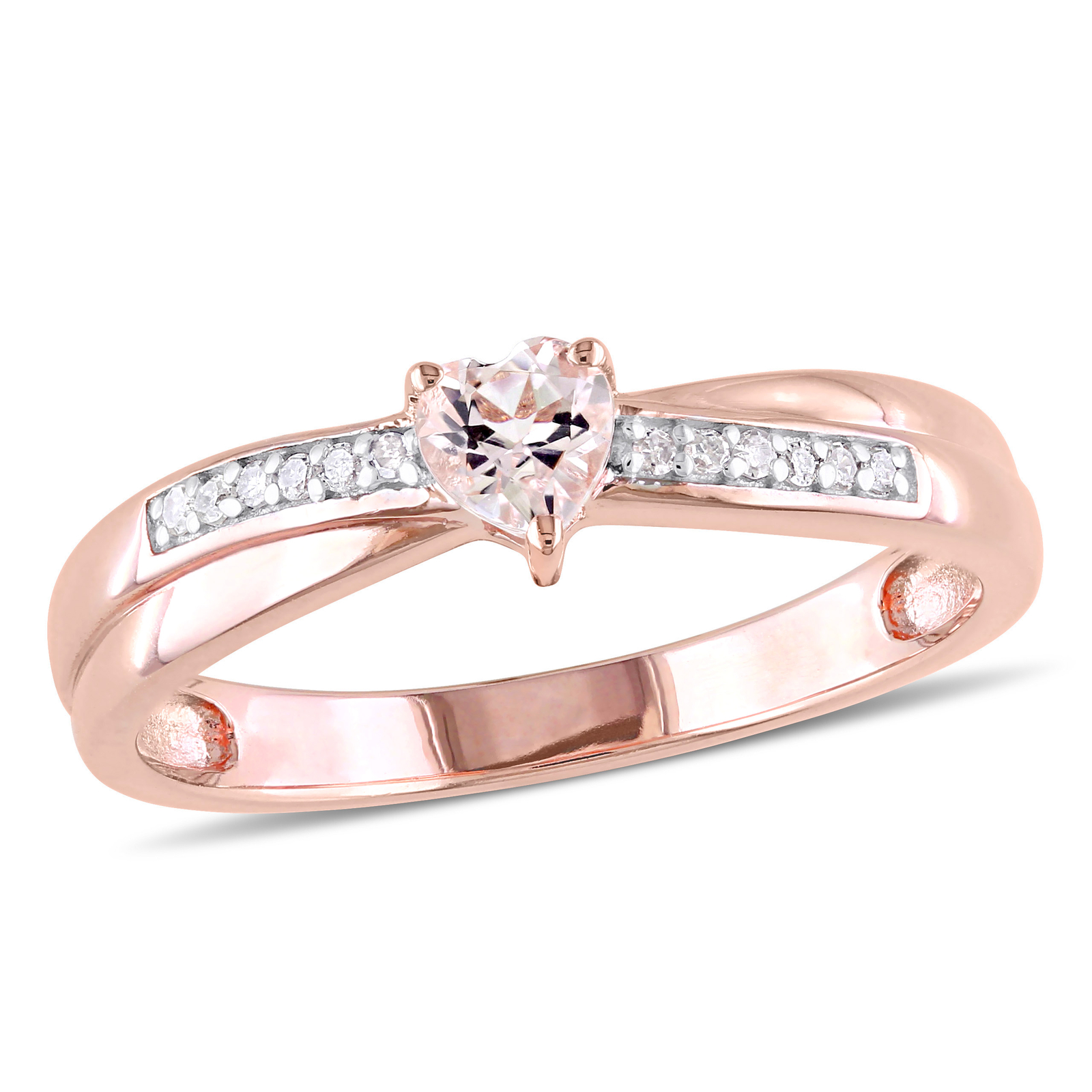 Amour Rose Plated Sterling Silver Morganite & Diamond Accent Crossover Ring