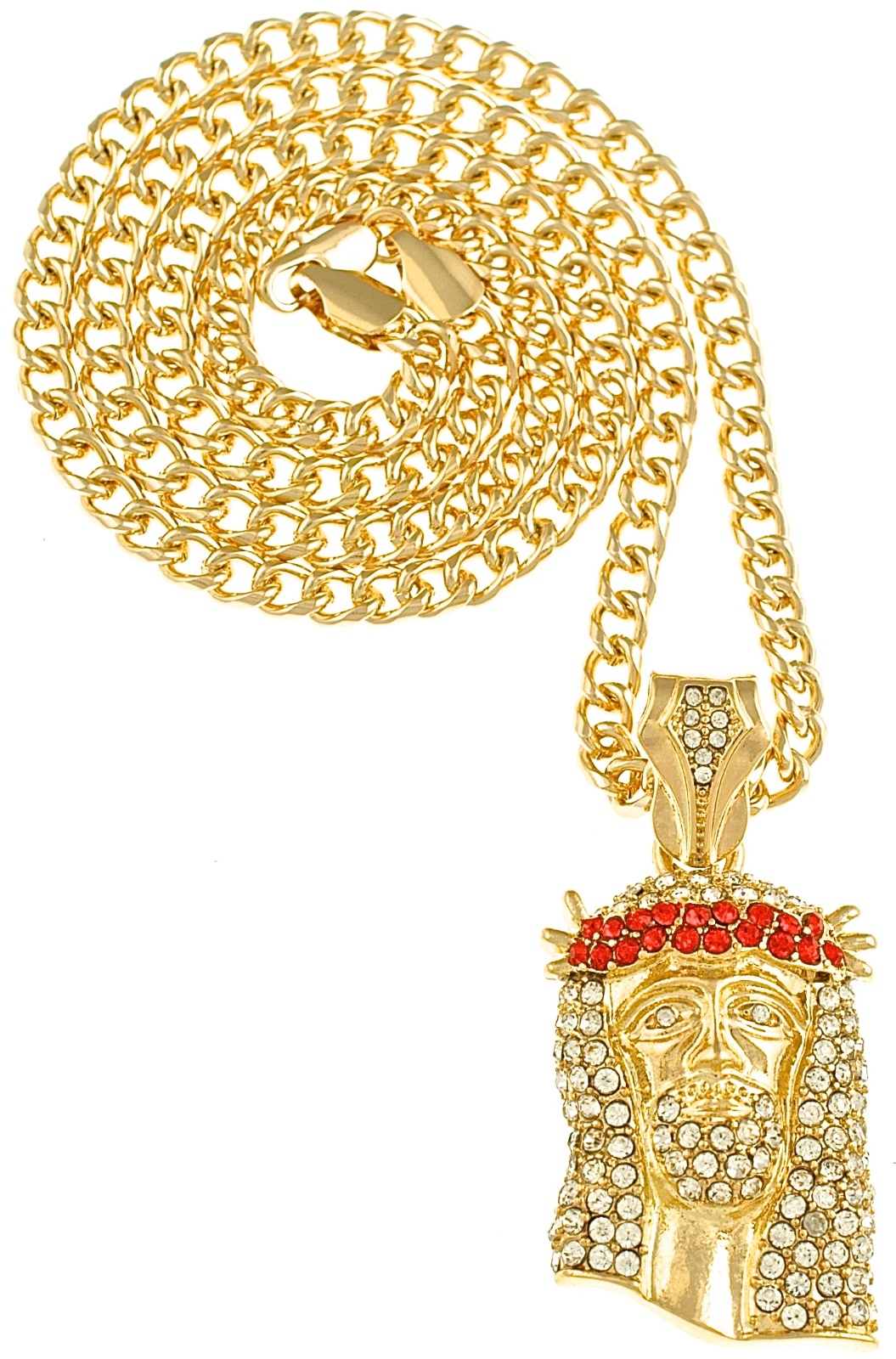 Jesus Necklace Pendant 24 Inch 4mm Wide Cuban Link Chain